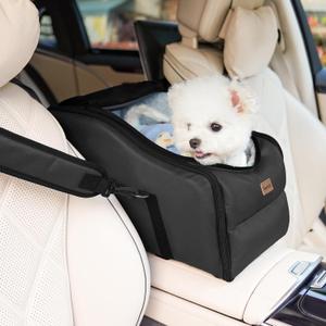 Dog Car Seat, Center Console Car Seat for Small Pets, Portable Booster Seat, Puppy Carrier Travel Backpack Includes Safety Tether for Pets Up to 15 lbs(Black)