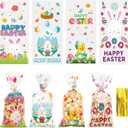 Easter Treat Bags, 100 PCS Easter Goodie Bags, Easter Candy Bags 4 Design Easter Cellophane Bags with Twist Egg Bunny Easter Cellophan Treat Bags for Candy Cookie Easter Birthday Party Baby Shower
