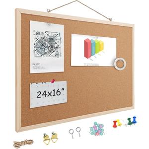 16x24 Cork Boards for Walls with Solid Wood Frame, Double Sided Small Cork Bulletin Board for Office & Home, Decorative Hanging Pin Notice Board, 1 Pack