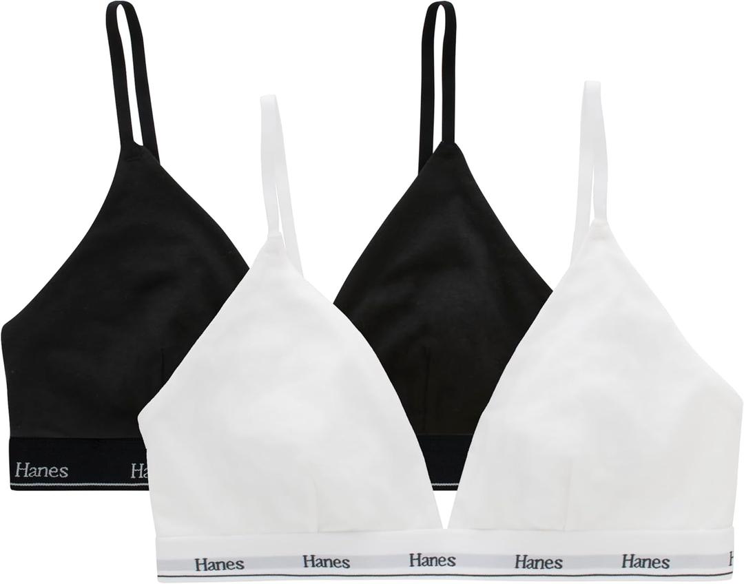 Hanes Women's Triangle Bralette Pack, 2-Pack, Originals Breathable Stretch Cotton Bras for Women, Wireless Bra (M)