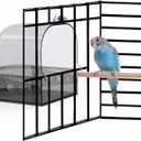 Bird Bath for Cage  Multi-Functional Parakeet Bath Box with Convenient Bottom Drawer, Acrylic Material, Perfect for Breeding and Various Birds (Gray)