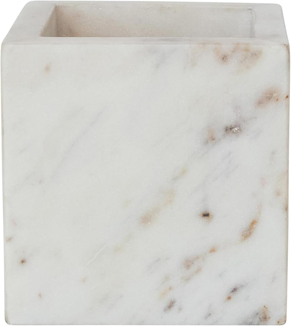 Creative Co-Op Large Square Marble Container, White (4-1/2" Square)