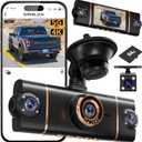 4K+1080P*3 FHD Car Camera, 4 Channel 360 Dash Cam Front Rear Inside & Left Right, 5GHz WiFi & App Control, 8 IR Lamps Night Vision, 24H Parking Mode, G-Sensor, Loop Recording, Includes 64GB SD Card