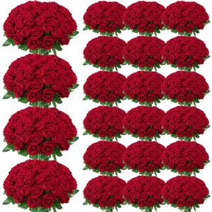 150 Pcs Roses Artificial Flowers, Silk Crimson Burgundy Artificial Flowers Petals Long Stem Roses for Wedding Bouquet Home Party Decor