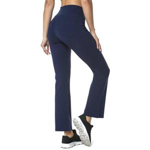 Houmous Inseam Women's Cotton Bootcut Pants Inner Pocket(Tall-35 Inseam-Navy Blue, 4 Pockets, Small)