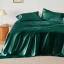 Bedsure Satin Sheets Full Size - 4 Piece Silky Bedsheets with 15 Inches Deep Pocket Fitted Bedsheet,1 Flat Sheet, 2 Satin Pillowcases, Good for Hair & Skin (Full, Dark Green)