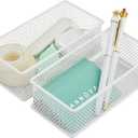 Annova Mesh Stackable Drawer Cabinet and Shelf Organizer Bins Storage Basket School Office Supply Holder Tray- Set of 2 (White, 3x6x2 Inch)