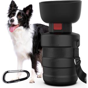 lesotc Dog Water Bottle, Portable Dog Water Dispenser, Leak Proof Dog Travel Water Bottle, Squeeze Pet Water Bottle for Walking On The Go, Dog Hiking Accessories for Outdoor, Hiking, Travel (21 Ounces, 3rd Gen Upgraded Black)