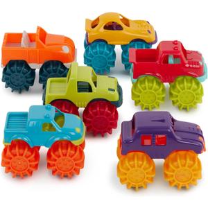 Battat  Plastic Toy Cars  6 Pack & Storage Bag  Colorful Toddler Trucks  Easy To Clean  2+ Years  Mini Monster Trucks