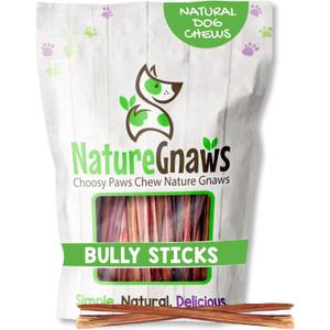 Nature Gnaws Super Skinny Bully Sticks for Small Dogs 5-6" (40 Count) - Long Lasting for Light Chewers and Puppies - Extra Thin Natural Beef Dog Chew Treats (EXP 04/01/28)