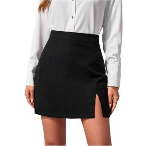 Verdusa Women's Slit Business Casual Skirts High Waisted Mini Bodycon Skirt Elegant Outfits (Large, Black)