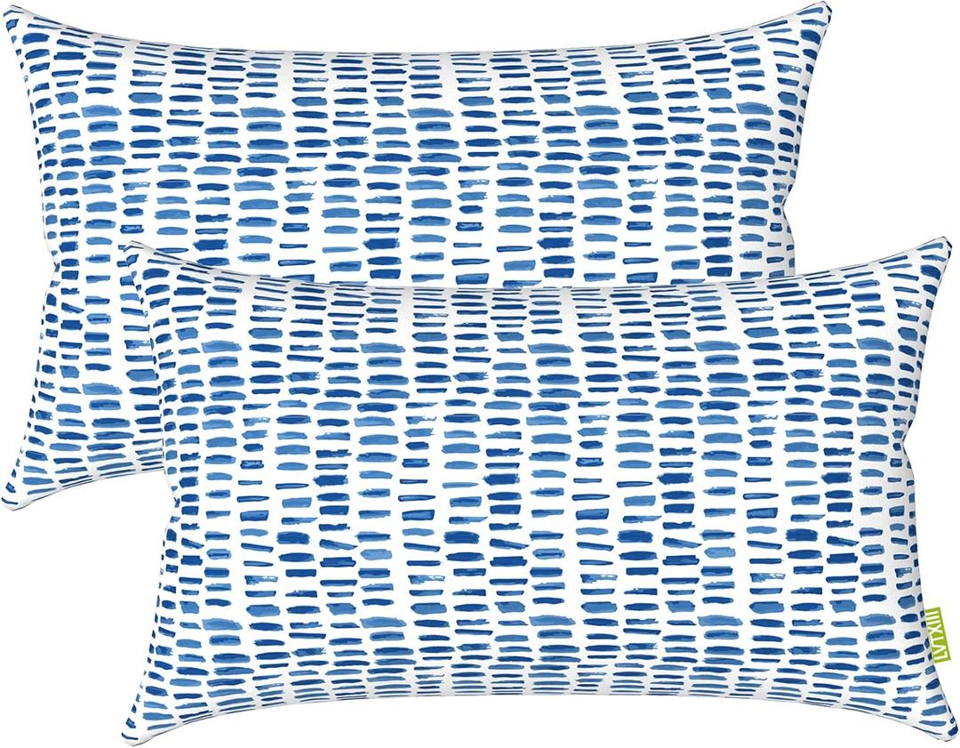 LVTXIII Set of 2 Patio Lumbar Pillows, 12x20 Fade Resistant Outdoor Lumbar Pillow with Inners, Fluffy Decorative Garden Lumbar Cushions for Home Patio Coach Sofa Use, Pebble Blue