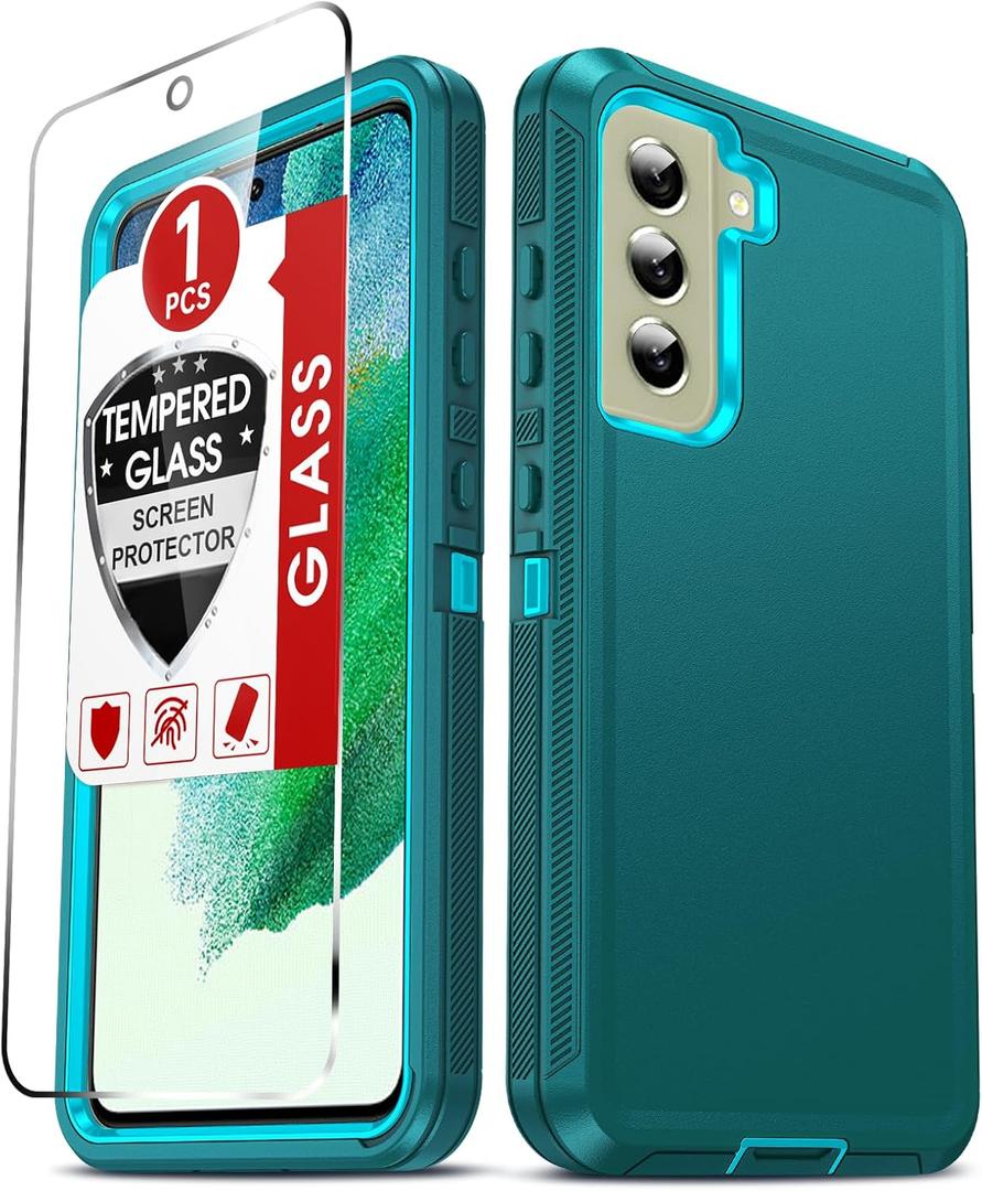 LeYi for Samsung Galaxy S21-FE-5G Case: S21 Fe Phone Case with 1 Pack Screen Protector, Samsung Galaxy S21 FE Case 3 in 1 Rugged Shockproof Android Cover Funda para S21FE, Teal