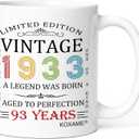 Vintage 1933 Coffee Mug 11oz, 93rd Birthday Gifts For Men Women, 93 Year Old Birthday Gifts For Him Her, Gift Ideas For Mom Dad Husband Wife Papa Grandma Turning 93 (93)