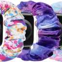 Scrunchie Bands Compatible with Kids Apple Watch Band, Cute Stretchy Breathable Strap for iWatch Series 10 9 8 7 6 5 4 3 SE SE2 SE3 Small Wrists Boys Girls (Painting+PinkBlue+PurplePink)