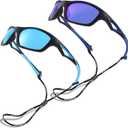 Pro Acme Kids Baseball Sports Polarized Sunglasses with Strap Unbreakable Flexible for Youth Boys Girls Age 4-12 (Pack of 2 (Dark Blue Frame/Dark Blue Mirrored Lens + Blue Frame/Blue Mirrored Lens))