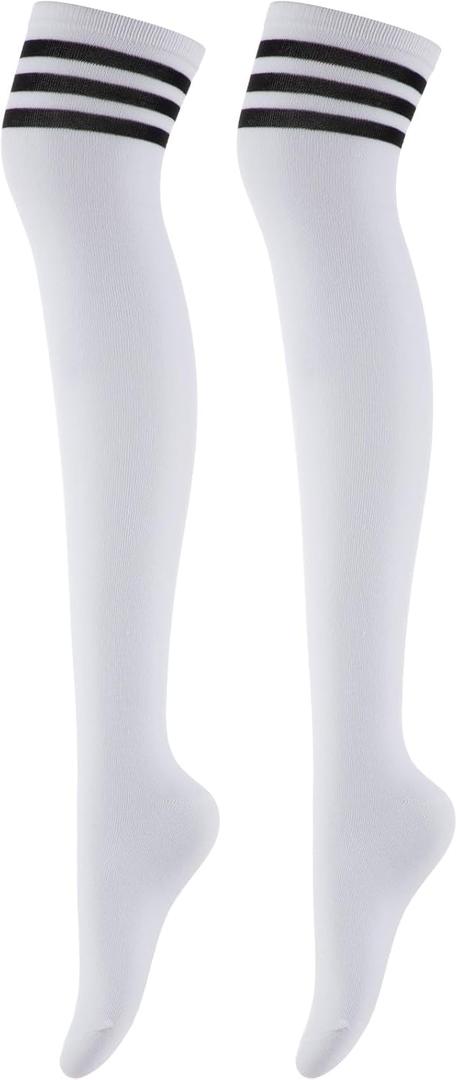 Over The Knee Socks for Women, Long Knee High Socks, Thigh High Stockings (White)