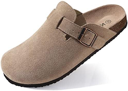KIDMI Genuine Suede Clogs for Women Cork Footbed Sandals Leather Mules Potato Shoes with Arch Support Size 40