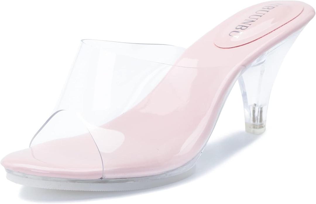 NBUUNBU Silver Clear Heels For Women Dress Shoes Transparent Strap Sexy Stilletos Heels Open Toe High Silver Heeled Sandals Pump Mules,8.5, Pink-2.95in