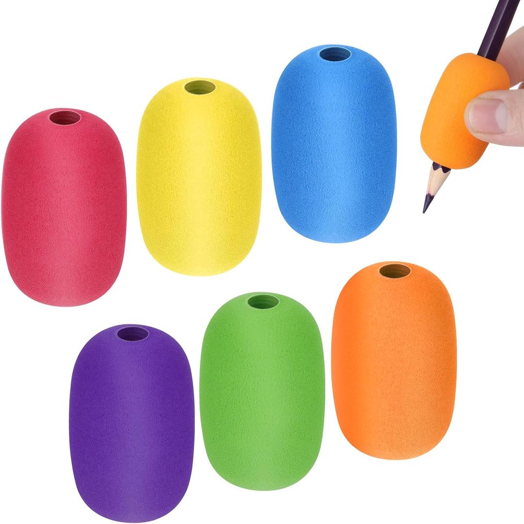 6 Pieces Pen Grips, Egg Pen Pencil Holder Handwriting Grips Pen Stylus Foam Grips Writing Aid Soft Cushioned Foam for Handwriting Drawing Preschool Supplies Right or Left Hand Use