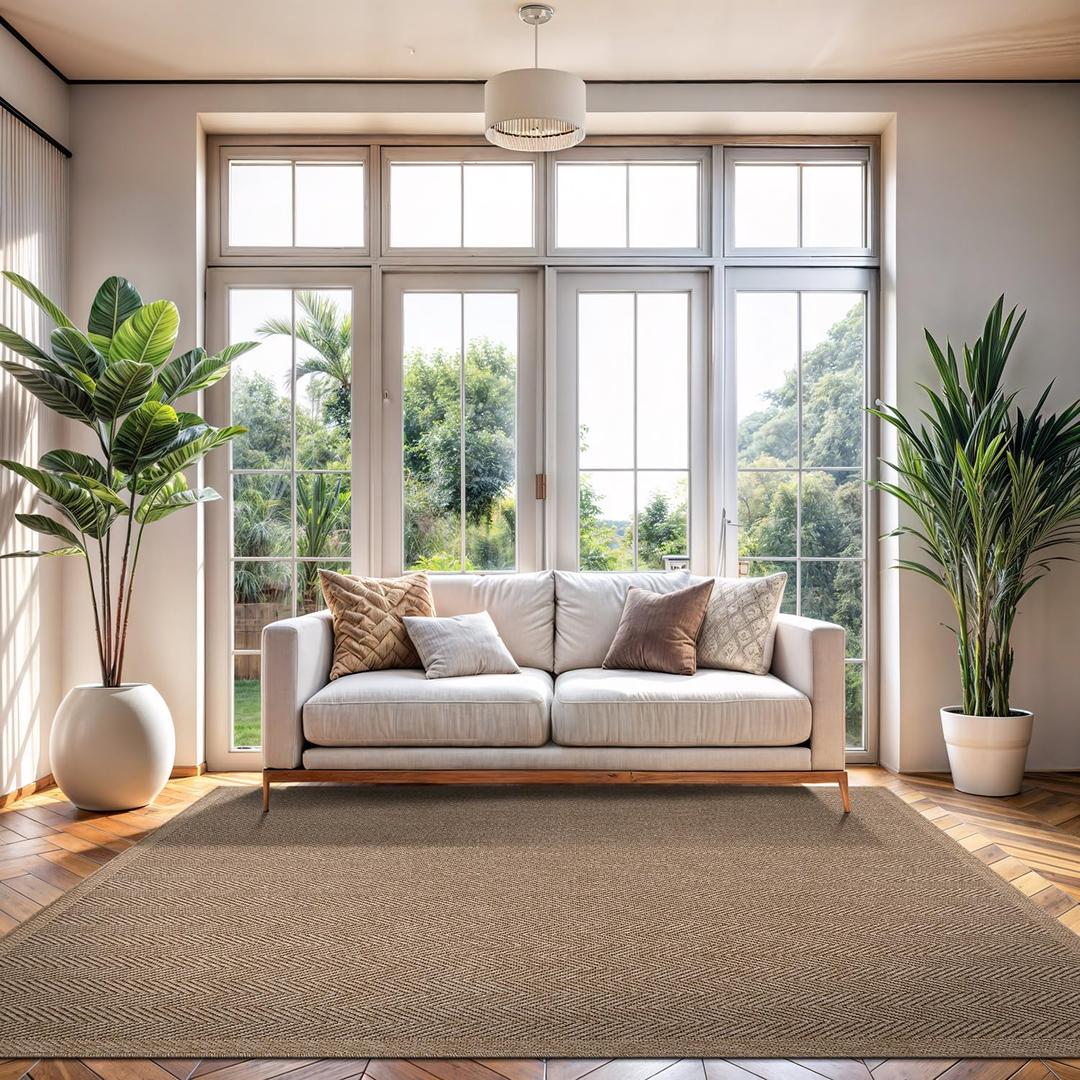 CAMILSON Easy Jute Rug 4x6, Indoor Outdoor Natural Color Fiber Area Rugs for Living Room Patio and Bedroom Rug Herringbone Seagrass Woven Design Easy-Cleaning, Washable Outside Carpet Alfombras 4 x 6