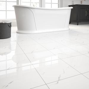 40-Pack Peel and Stick Floor Tiles Vinyl Floor 12 x 12 inch Self Adhesive Waterproof Glossy Flooring Planks DIY for Bathroom, Kitchen, Living Room, RV, Cover 40 Sq. Ft, Polish White Marble