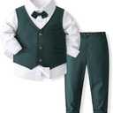Boys 3Pcs Clothing Sets Long Sleeve Bowtie Shirts +Vest +Pants Casual Suit, Size 90