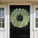 32" Artificial Boxwood Wreath for Front Door - Large Faux Aglaia Odorata Wreath, Fake Eucalyptus Leaves Plants for Wall Window Farmhouse Outdoor Decor - Spring, Summer, All Seasons (White-Green)