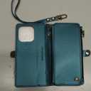 Defencase Compatible with iPhone 16 Pro Case Wallet with RFID Blocking Card Holder for Women Men, PU Leather Magnetic Snap Flip Zipper Strap Wallet Phone Case Fit for iPhone 16 Pro 6.3", Blue Green