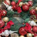 Valery Madelyn 30'' Pre-Lit Christmas Wreath for Front Door with Lights, Large Lighted Outdoor Christmas Wreath with Red White Xmas Balls & Bow for Home Porch Fireplace Window Holiday Wall Decor