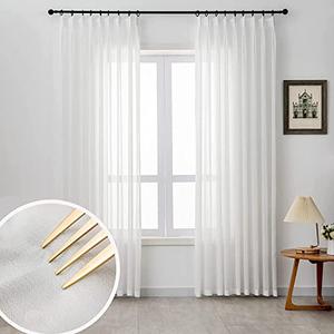 LUGOTAL Off White Sheer Curtains Pinch Pleated Curtains & Drapes 102 Inches Long 1 Panel Lightweight Light Filtering Curtain for Living Room Bedrooom Semi Sheer Window Curtain, W52 x L102