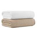 MICROFI New Microfiber Waffle Bath Towels, 2 Pieces, Oversized, Soft, Absorbent, Fast Drying, Lint Free 430 GSM (Beige+White)