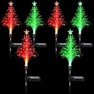 Baquler 6 Pack Solar Christmas Tree Garden Stake Lights Outdoor Waterproof Color Changing Christmas Lighted Yard Decorations Optical Fiber Xmas Pathway Lights for Lawn Patio Cemetery(Red, Green)
