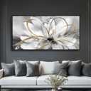 White Flowers Wall Art Canvas Wall Decor Large Floral Artwork Pictures for Living Room 24x48 Framed Wall Picture for Women Girls Room