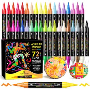 2 x WINSONS 72 Colors Dual Tip Acrylic Paint Pens Markers, 36 Set Permanent Acrylic Paint Pens, Waterproof, Quick-Dry, Ideal for Rock Painting, Canvas, Glass, Wood, Ceramic, DIY Crafts & Art Supplies