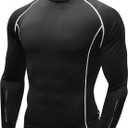 Hockey Shirt with Neck Guard for Adult and Youths,Long Sleeves Compression Shirt with Integrated Neck Guard (Black, L)