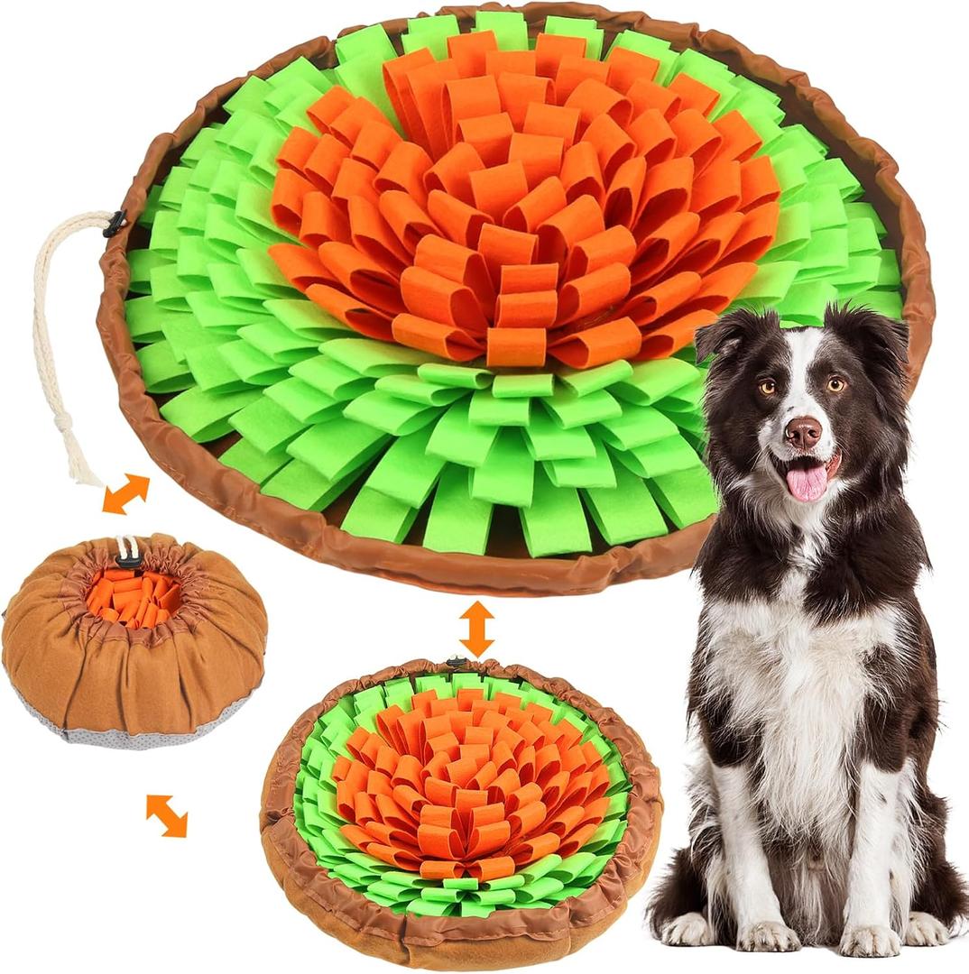 Vivifying Snuffle Mat for Dogs, Adjustable Sniff Mat for Small Medium and Large Dogs, Interactive Enrichment Toys for Slow Eating and Mental Stimulation (Orange&Green)