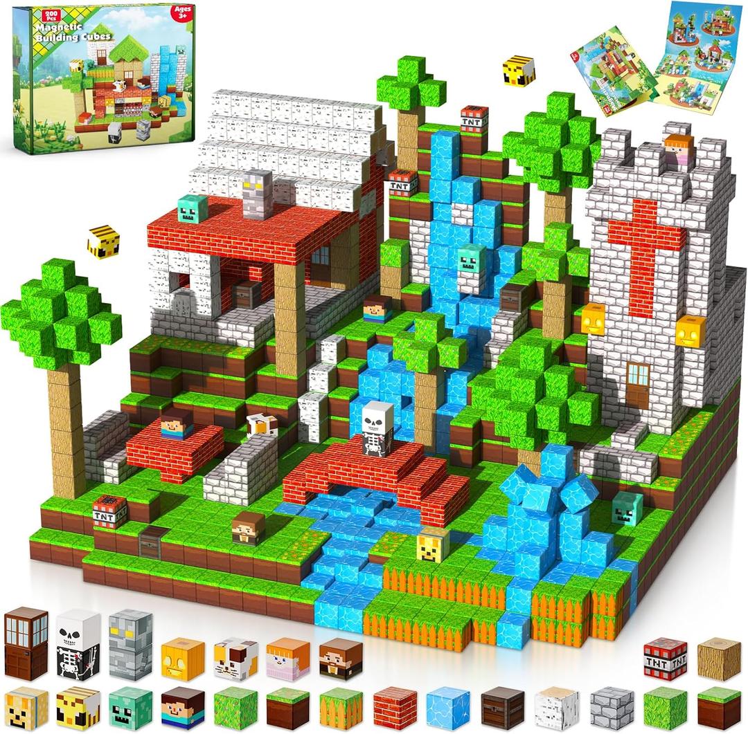 200PCS Magnetic Blocks - Magnetic Building Blocks, Magnet Cubes Game, Stacking Forest Set, STEM Montessori Sensory Stacking Toys for Kids Boys and Girls Ages 3+ Christmas Birthday Gifts