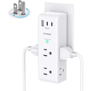 Surge Protector Outlet Extender with Rotating Plug, 6 AC Multi Plug Outlet with 3 USB Ports (2 USB C), 1800 Joules, 3-Sided Swivel Power Strip with Spaced Outlet Splitter for Home, Office, Dorm, White