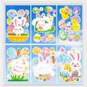 9 Pcs Easter Window Clings -Bunny Egg Flower Happy Easter Stickers, Reusable Window Decals for Easter Decorations, Home Office Classroom Glass Decor
