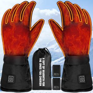 Heated Gloves, Rechargeable Heated Gloves for Men Women | Electric Heated Gloves 3 Heating Level, Waterproof Winter Touchscreen Warming Gloves Outdoor Work | Ski | Hunting | Motorcycle, Black L