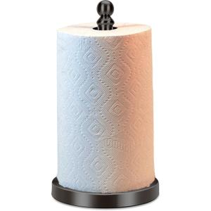 Black Paper Towel Holder Countertop, Standing Paper Towel Roll Holder for Kitchen Bathroom, with Weighted Base for One-Handed Operation, Stainless Steel in Black Matte Finish