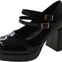 Ulalaza Womens Platform Mary Janes Dress Pumps Chunky Platform Shoes Patent Leather Gothic Lolita Sweet Toe Ankle Size 7