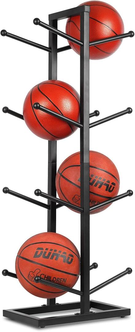 Metal Basketball Storage Rack for Indoor Outdoor, 4-Layer, 15.75"D x 15.75"W x 44.09"H