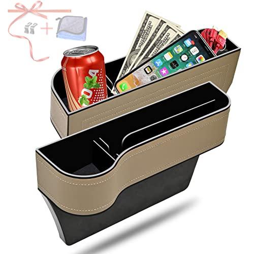  Car Seat Gap Filler Organizer, 2 Pack Multifunctional Car Seat Organizer, Auto Console Side Storage Box with Cup Holders 2 Seat Hooks for Drink, Car Organizer Front Seat for Holding Phone, Sky Gray