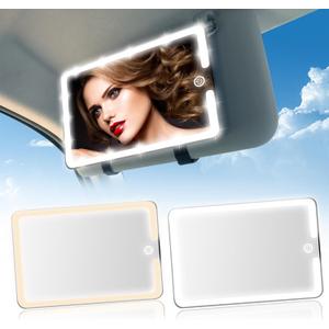 2PCS LED Mirror for Car Sun Visor Accessories,Mid-Size Car Visor Mirrors with 3-Color Dimmable Lights,Lighted Rear View Mirror for Universal Vehicle(BLACK)
