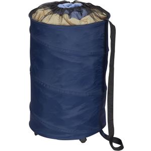 Household Essentials Rolling Pop Up Hamper, Drawstring Closure with Shoulder Strap and Removable Wheels, Blue