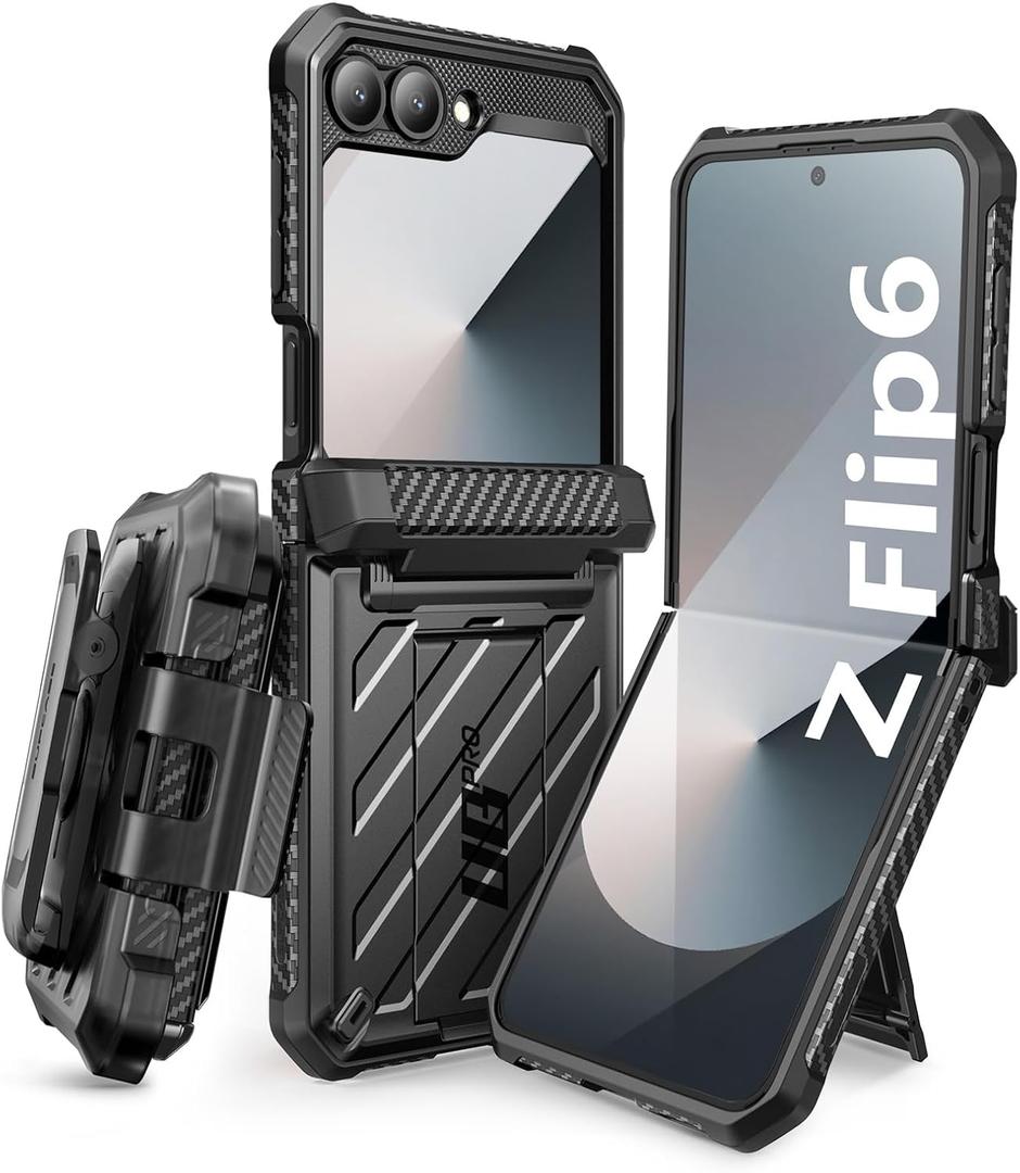 SUPCASE for Samsung Galaxy Z Flip 6 Case with Stand & Belt-Clip (Unicorn Beetle Pro), [Hinge Protection] [Front Screen Protector] Full Body Rugged Protective Phone Case for Galaxy Z Flip 6/5, Black