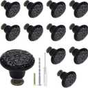 Biaungdo 12 Pcs Black Ceramic Vintage Round Drawer Knobs - Retro Ceramic Dresser Knobs and Pulls for Cabinet, Drawer, Cupboard