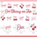 Our Cherry on Top Decorations - Pink Cherry Bow Party Garland for Birthday, First Baby Shower, and Valentines Themed Celebrations